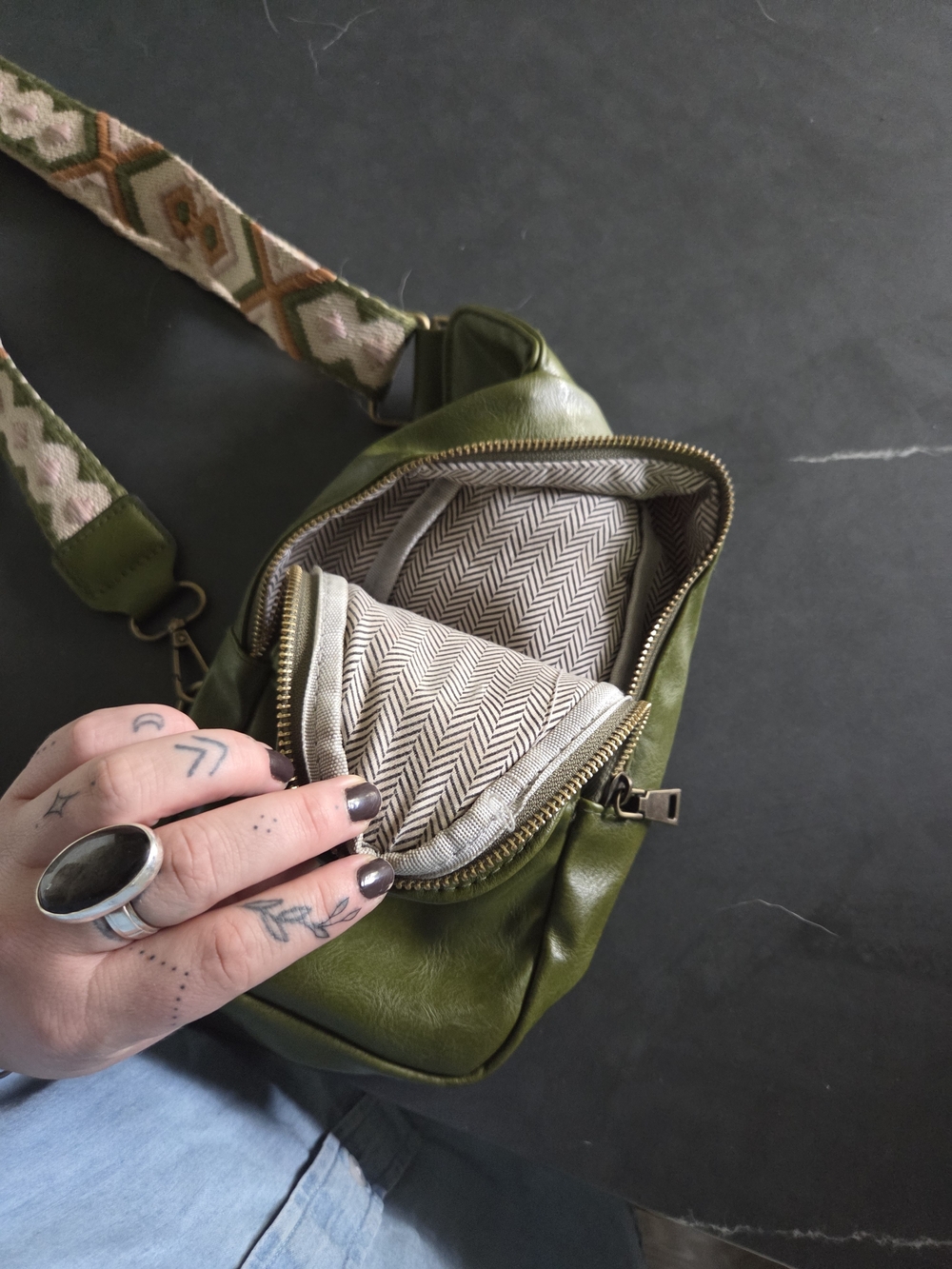 Olive Green Crossbody Sling Bag - Picture 3 of 4